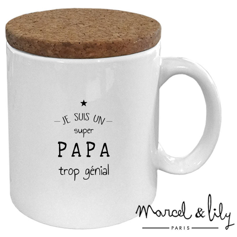 Mug avec son couvercle en liège " Je suis un papa trop génial"