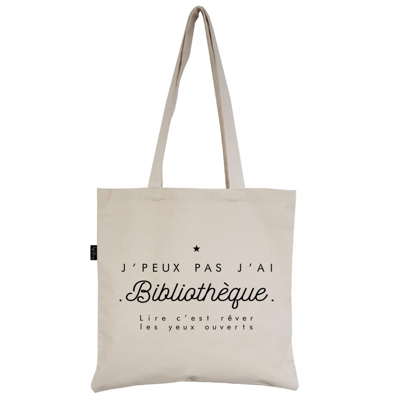 Tote-Bag réversible écru "J'peux pas, j'ai bibliothèque "