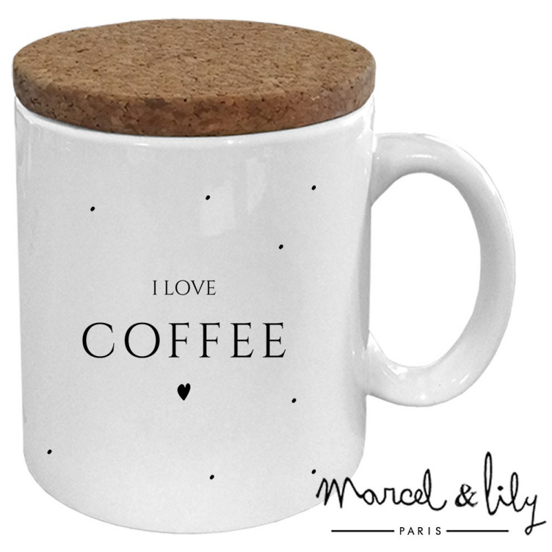 Mug avec son couvercle en liège "I Love Coffee"