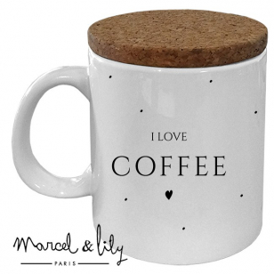 Mug avec son couvercle en liège "I Love Coffee"