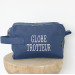 Trousse de toilette bleu denim - brodée " Globe Trotteur "