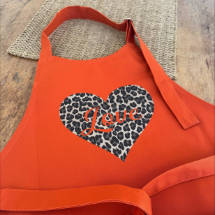 Tablier mandarine - Love- imprimé léopard