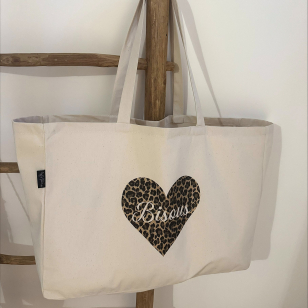 Maxi Tote Bag  "Bisous"- Léopard