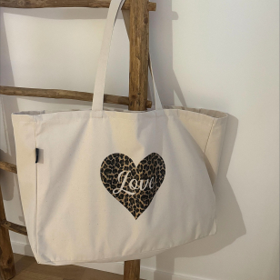 Maxi Tote Bag  "Love"- Léopard