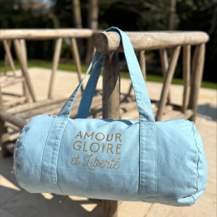 Sac Polochon coton bio - Bleu Pastel - Amour...